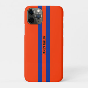 Coques Pour iPhone Monogramme Bandes de Course Bleu et Orange Très Co