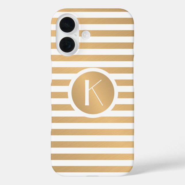 Coques Case-Mate iPhone Monogramme Bandes Or et Blanc (Verso)