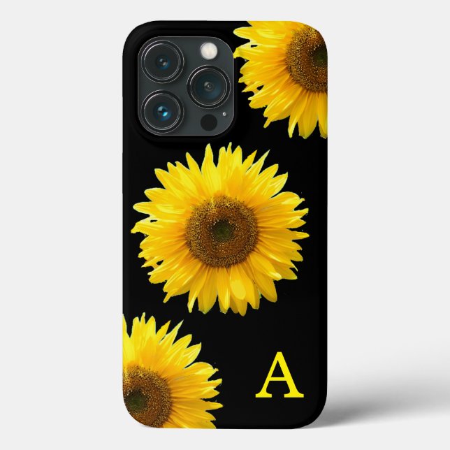 Coques Case-Mate iPhone Monogramme & Beaux tournesols en noir (Verso)