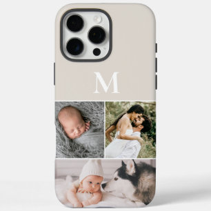 Coque iPhone 16 Pro Max Monogramme beige neutre multiphoto personnalisé