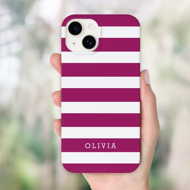 Coques Case-Mate iPhone Monogramme Berry Purple et White Classic Stripes (Créateur téléchargé)
