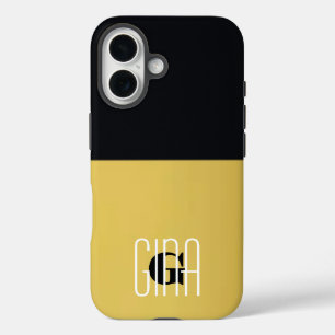 Coque Pour iPhone 16 Monogramme Black & Gold Girly Plutôt Initiale