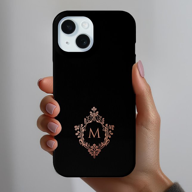 Coques Case-Mate iPhone Monogramme Black Rose Elegant Rose Gold Crest (Créateur téléchargé)