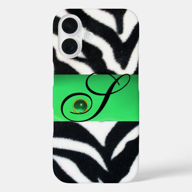 COQUES Case-Mate iPhone MONOGRAMME BLACK WHITE ZEBRA FUR EMERALD GREEN GEM (Verso)