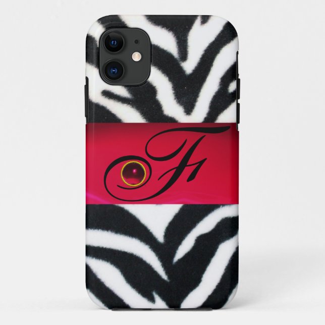COQUES Case-Mate iPhone MONOGRAMME BLACK WHITE ZEBRA FUR RED GEM, (Dos)