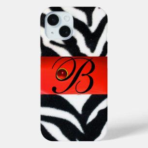COQUE Case-Mate iPhone MONOGRAMME BLACK WHITE ZEBRA FUR RED GEM,