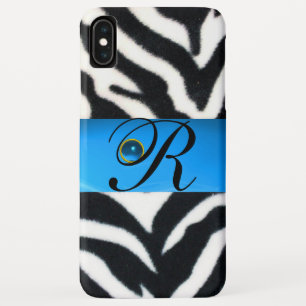Case-Mate iPhone CASE MONOGRAMME BLACK ZEBRA FUR AQUA BLEU GEM,