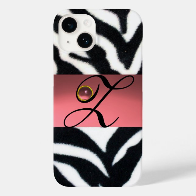 COQUES Case-Mate iPhone MONOGRAMME BLACK ZEBRA FUR ROSE GEM, (Verso)