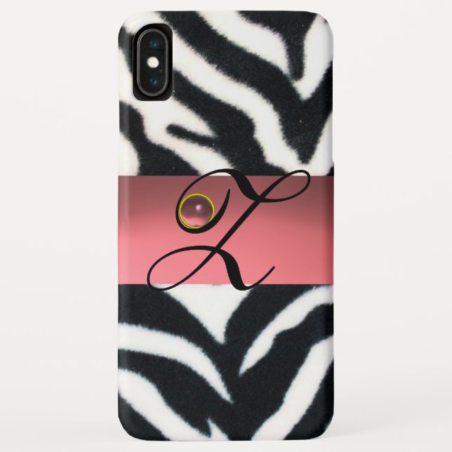 COQUES Case-Mate iPhone MONOGRAMME BLACK ZEBRA FUR ROSE GEM, (Dos)