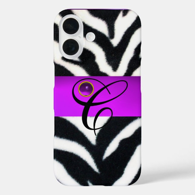 COQUES Case-Mate iPhone MONOGRAMME BLACK ZEBRA FUR VIOLET PURPLE GEM, (Verso)