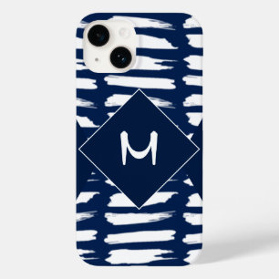 Coque Case-Mate iPhone Monogramme blanc bleu moderne personnalisé