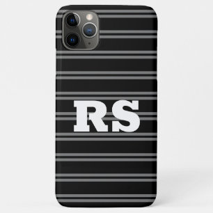 Case-Mate iPhone Case Monogramme blanc gras, lignes grises sur fond noir