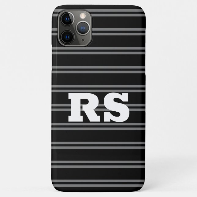 Coques Case-Mate iPhone Monogramme blanc gras, lignes grises sur fond noir (Dos)