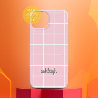 Coque Pour iPhone 16 Monogramme blanc Plat blanc rose doux rétro