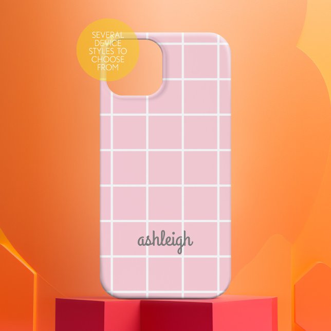 Coques Case-Mate iPhone Monogramme blanc Plat blanc rose doux rétro (Simple preppy personalized phone case)