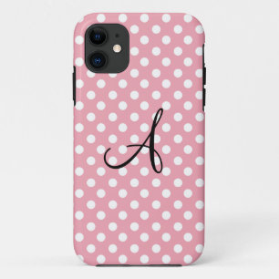 Coques Pour iPhone monogramme blanc rose pois