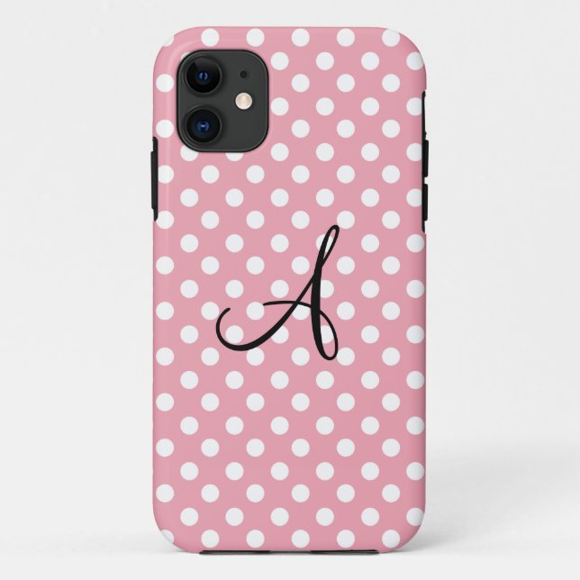 Coques Case-Mate iPhone monogramme blanc rose pois (Dos)