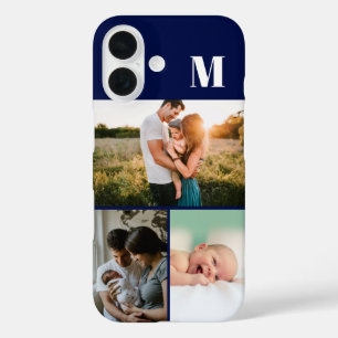Coque Pour iPhone 16 Monogramme bleu 3 Collage photo