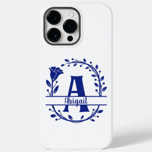 Coque Case-Mate iPhone Monogramme Bleu A, Initiale A, Lettre A, Floral
