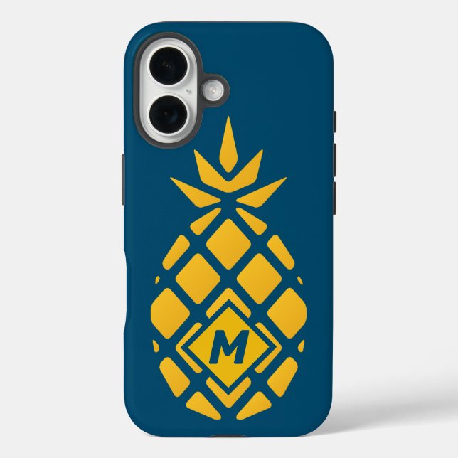 Coques Case-Mate iPhone Monogramme bleu ananas géométrique tendance (Verso)