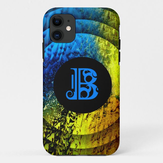 Coques Case-Mate iPhone Monogramme bleu B sur or, bleu et noir (Dos)