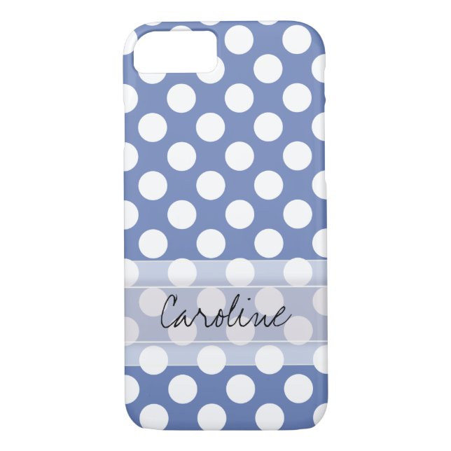 Coques Case-Mate iPhone Monogramme Bleu Blanc tendance Motif de Polka Dot  (Dos)