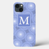 Monogramme bleu cercles motif Coque-Mate iPhone ca