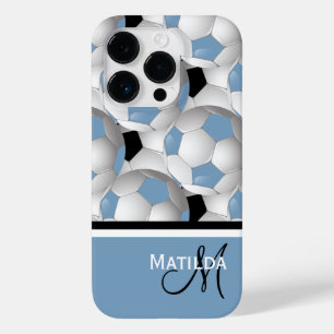 Coques Pour iPhone Monogramme Bleu clair Noir Motif de balle de socce