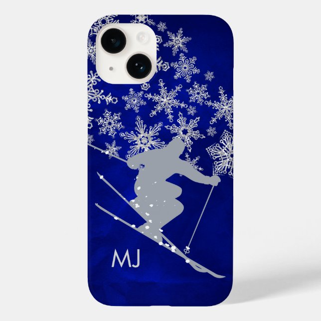 Coques Case-Mate iPhone Monogramme bleu de ski de descente (Verso)
