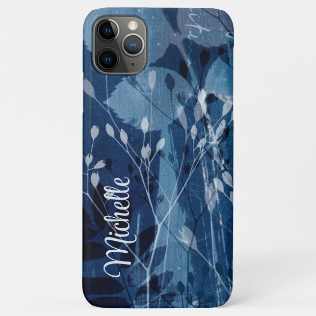 Coques Case-Mate iPhone Monogramme bleu et blanc aquarelle botanique (Dos)