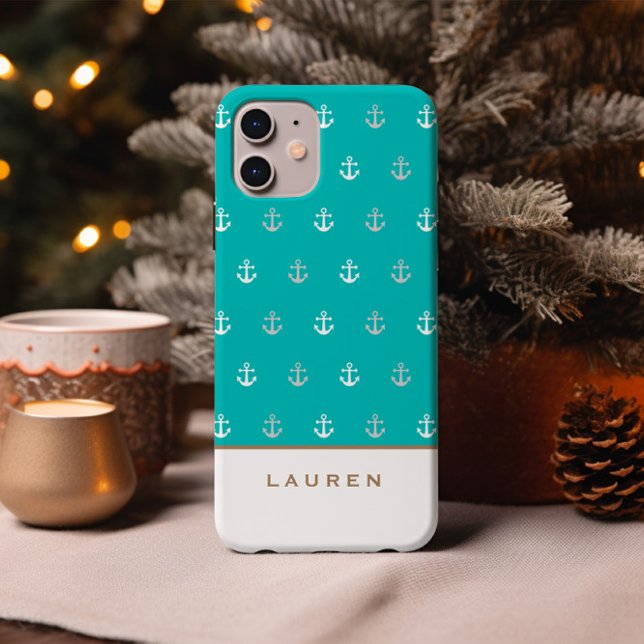 Coques Case-Mate iPhone Monogramme Bleu Et Blanc Préppy Nautique (Créateur téléchargé)