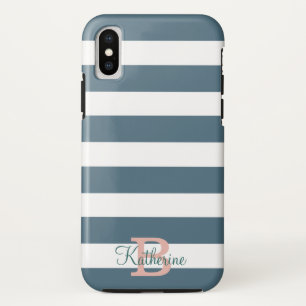 Case-Mate iPhone Case monogramme bleu et blush preppy stripes