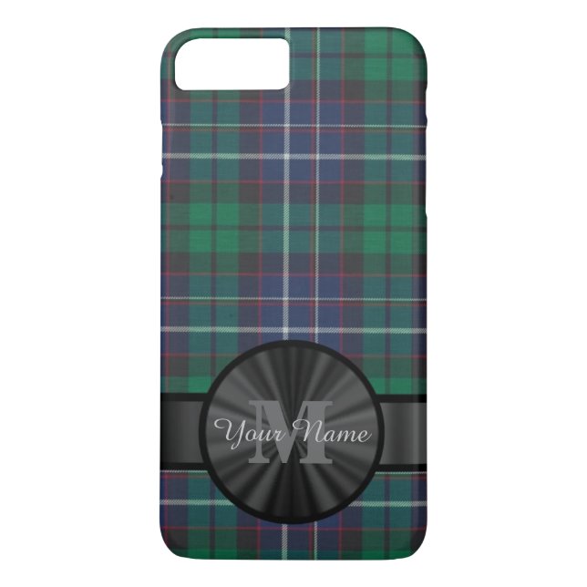 Coques Case-Mate iPhone monogramme bleu et vert tartan plaid (Dos)