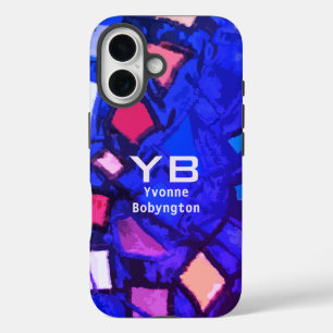 Coque Pour iPhone 16 Monogramme bleu marine indigo abstrait coloré lumi