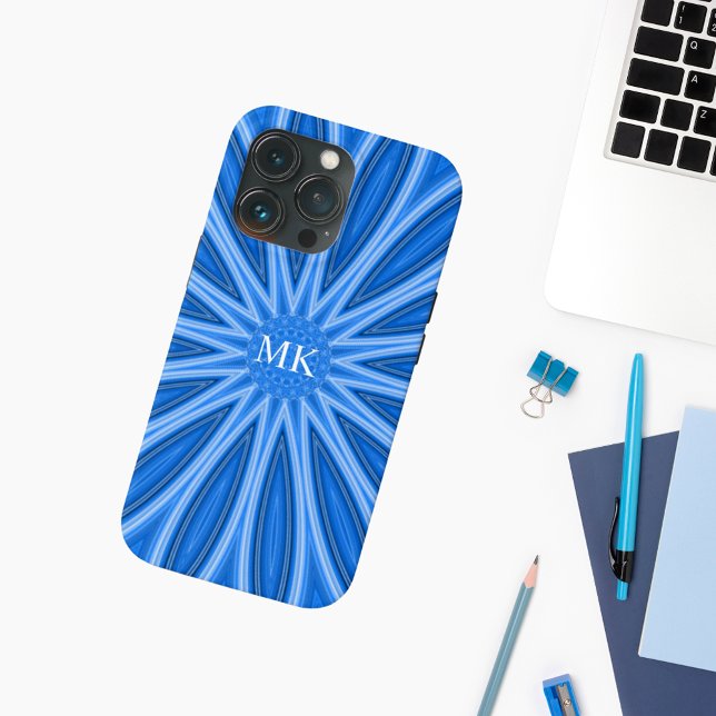 Coques Case-Mate iPhone Monogramme bleu moderne Floral Design Motif (Créateur téléchargé)