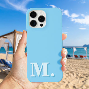 Coque iPhone 16 Pro Max Monogramme bleu moderne minimaliste initial