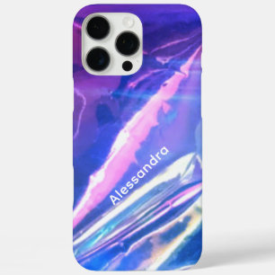 Coque iPhone 16 Pro Max Monogramme bleu opalescent violet strié iridescent