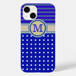 Coque Case-Mate iPhone Monogramme bleu, points de polka et rayures