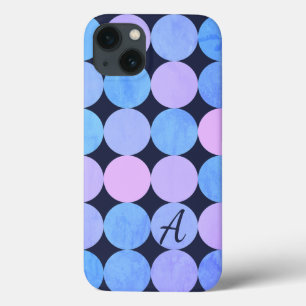 Coques Pour iPhone Monogramme bleu pourpre et rose des cercles