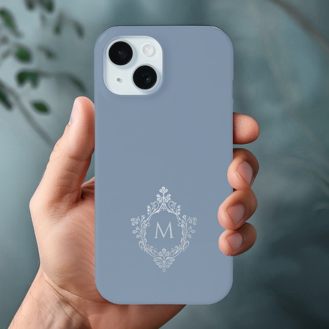 Coques Case-Mate iPhone Monogramme bleu poussiéreux Crest Elegant gris Vin (Créateur téléchargé)