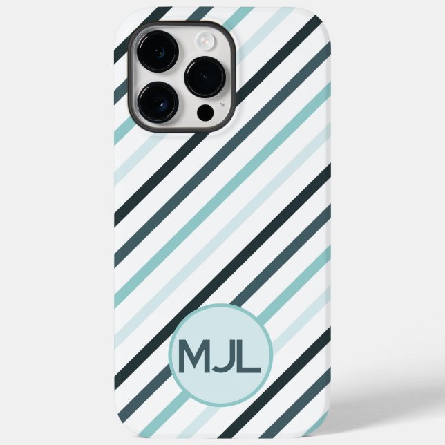 Coques Case-Mate iPhone Monogramme bleu Turquoise personnalisé / Bandes (Verso)