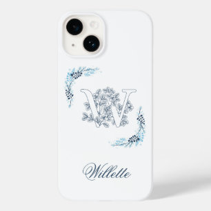 Coque Case-Mate iPhone Monogramme bleu "W" initial Flore calme