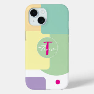 Coque Case-Mate iPhone Monogramme bloc de couleur vert rose coloré