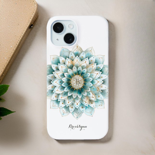 Coques Case-Mate iPhone Monogramme Blue Turquoise or Floral Mandala (Créateur téléchargé)