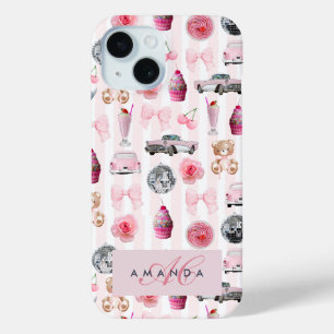 Coque Case-Mate iPhone Monogramme Blush Rose Retro Disco Ball Coquette