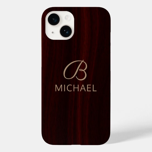 Coques Case-Mate iPhone Monogramme Bois d'Acajou Personnalisé Nom (Verso)