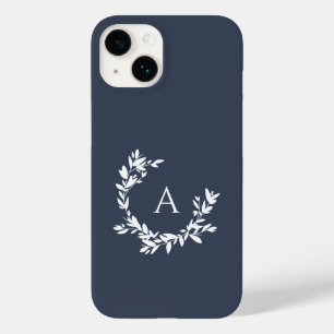 Coque Case-Mate iPhone Monogramme botanique bleu marine initial