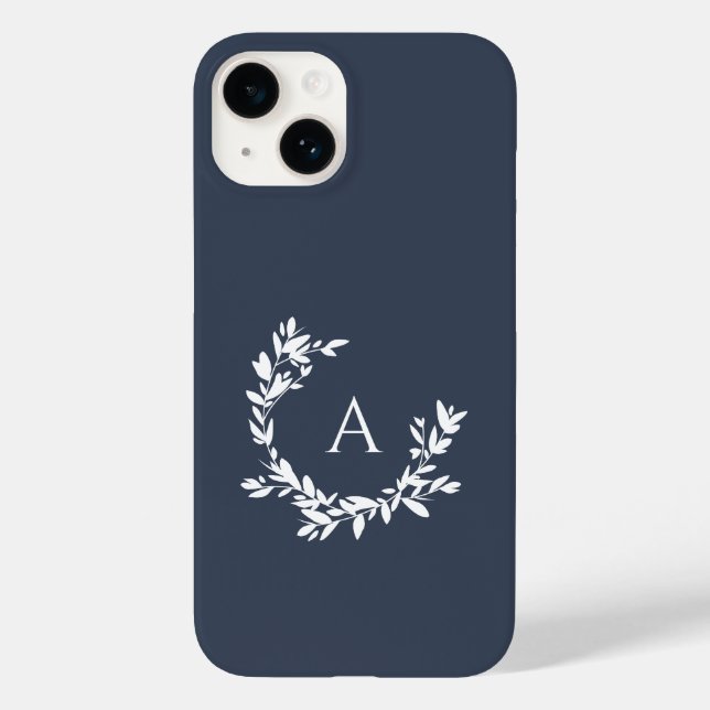 Coques Case-Mate iPhone Monogramme botanique bleu marine initial (Verso)