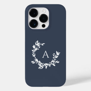 Coque Case-Mate iPhone Monogramme botanique bleu marine initial