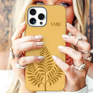 Coque iPhone 16 Pro Max Monogramme botanique doré minimaliste